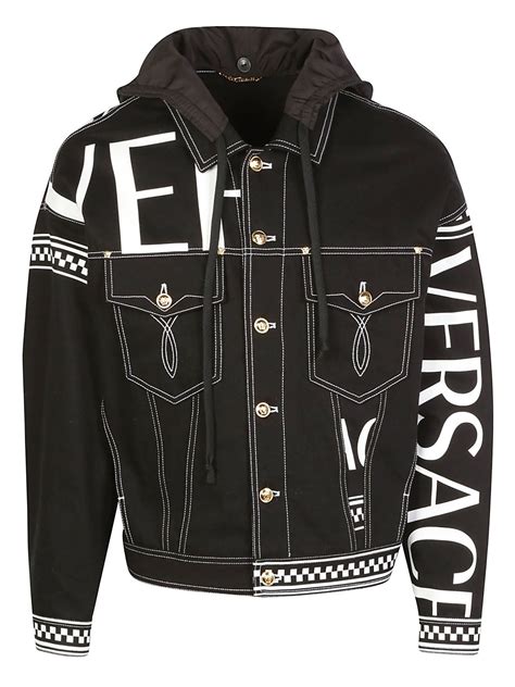 versace jacke collection jacket coat double head logo|versace black denim jacket.